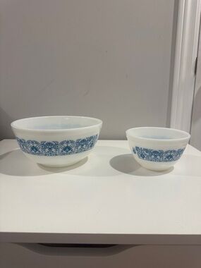 Vtg Pyrex Horizon Blue Mixing Bowl Set #401 & #403 MCM